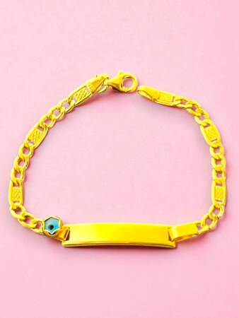 14 Ayar Nazar Boncuklu Plaka Altın Çocuk Künyesi - 2