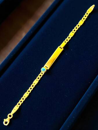 14 Ayar Nazar Boncuklu Plaka Altın Çocuk Künyesi - 