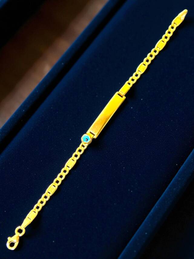 14 Ayar Nazar Boncuklu Plaka Altın Çocuk Künyesi - 1