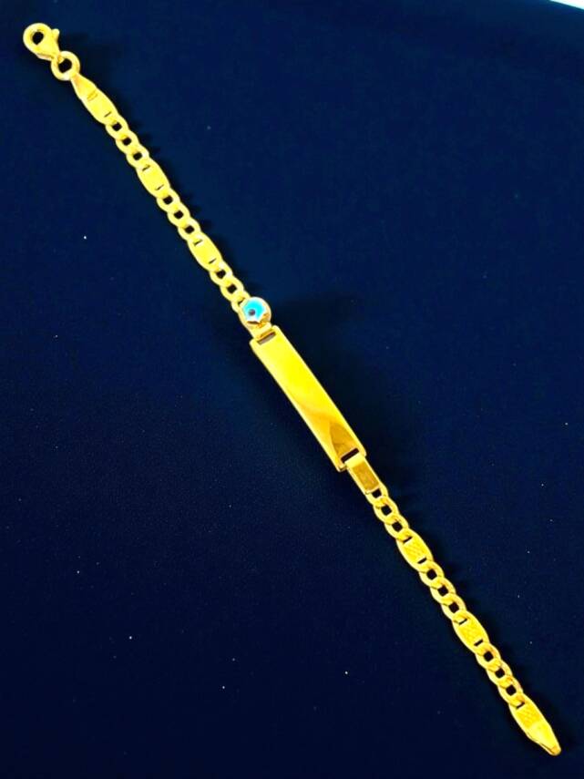 14 Ayar Nazar Boncuklu Plaka Altın Çocuk Künyesi - 5