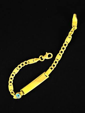 14 Ayar Nazar Boncuklu Plaka Altın Çocuk Künyesi - 4