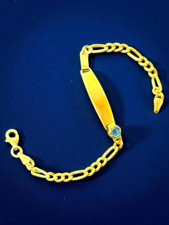 14 Ayar Nazar Boncuklu Plaka Altın Çocuk Künyesi - 3