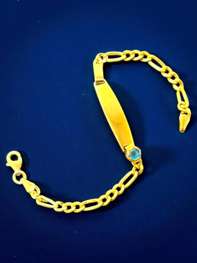 14 Ayar Nazar Boncuklu Plaka Altın Çocuk Künyesi - 3