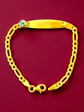 14 Ayar Nazar Boncuklu Plaka Altın Çocuk Künyesi - 2