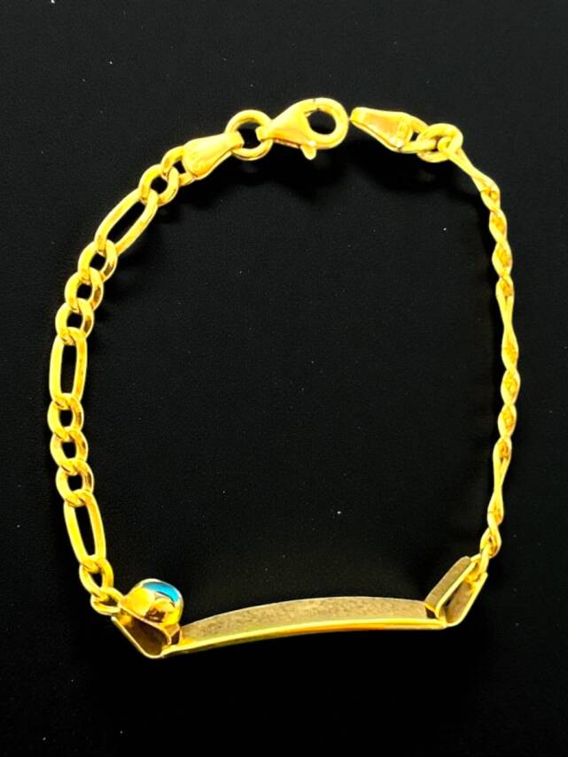 14 Ayar Nazar Boncuklu Plaka Altın Çocuk Künyesi - 6