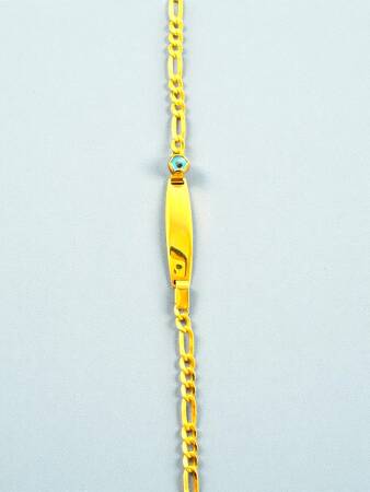 14 Ayar Nazar Boncuklu Plaka Altın Çocuk Künyesi - 