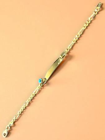 14 Ayar Nazar Boncuklu Plaka Altın Çocuk Künyesi - 4