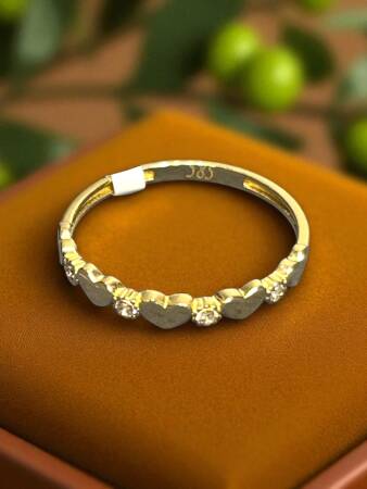 14 Ayar Taşlı Kalp Altın Eklem Yüzük - 