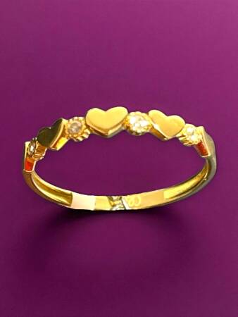 14 Ayar Taşlı Kalp Altın Eklem Yüzük - 2