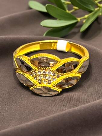 14 Ayar Taşlı Lazer Kesim Modelli Altın Yüzük - 