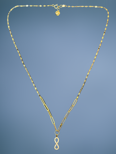 14 Ayar Taşlı Sonsuzluk Altın Kolye - 5