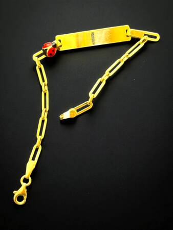 14 Ayar Uğur Böceği Figürlü Altın Plaka Çocuk Künyesi - 2