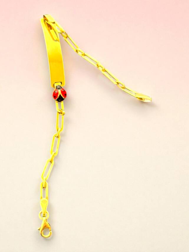 14 Ayar Uğur Böceği Figürlü Altın Plaka Çocuk Künyesi - 7