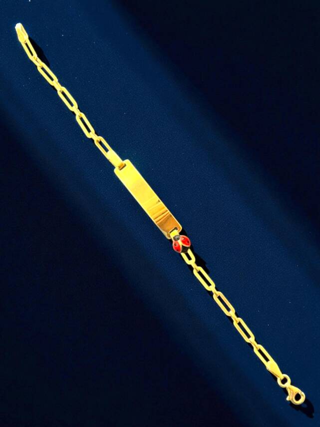 14 Ayar Uğur Böceği Figürlü Altın Plaka Çocuk Künyesi - 5