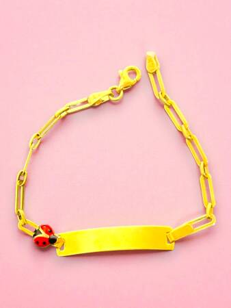 14 Ayar Uğur Böceği Figürlü Altın Plaka Çocuk Künyesi - 6