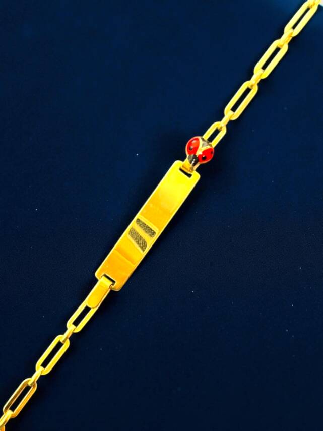 14 Ayar Uğur Böceği Figürlü Altın Plaka Çocuk Künyesi - 1