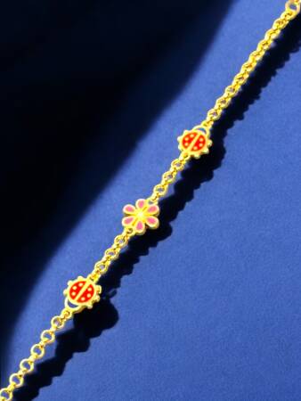 14 Ayar Uğur Böceği Ve Çiçek Modelli Altın Çocuk Künyesi - 4