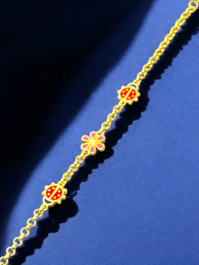 14 Ayar Uğur Böceği Ve Çiçek Modelli Altın Çocuk Künyesi - 4