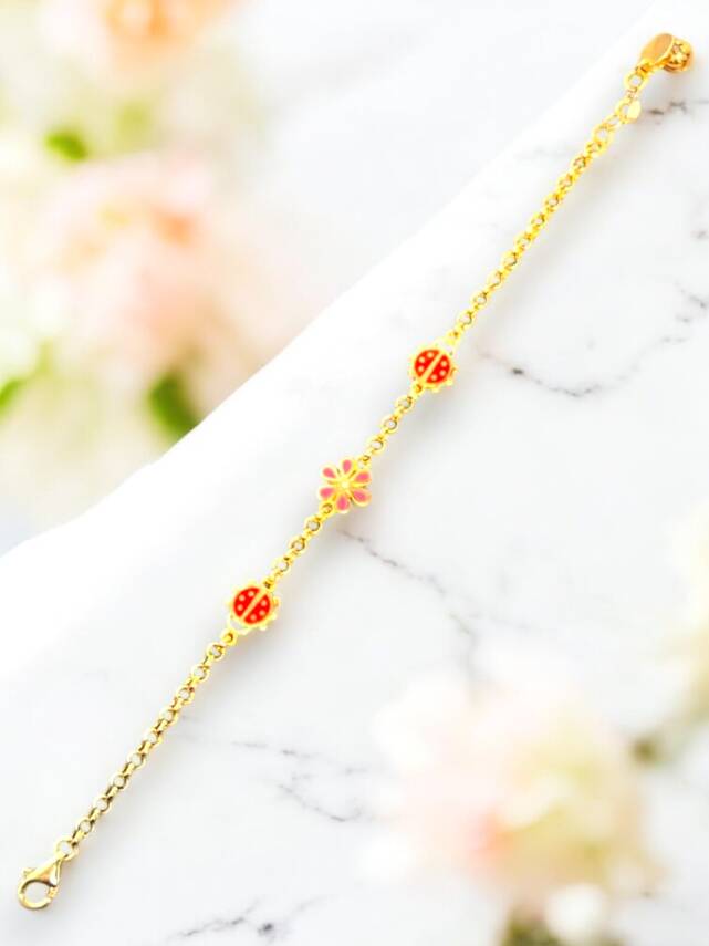 14 Ayar Uğur Böceği Ve Çiçek Modelli Altın Çocuk Künyesi - 6