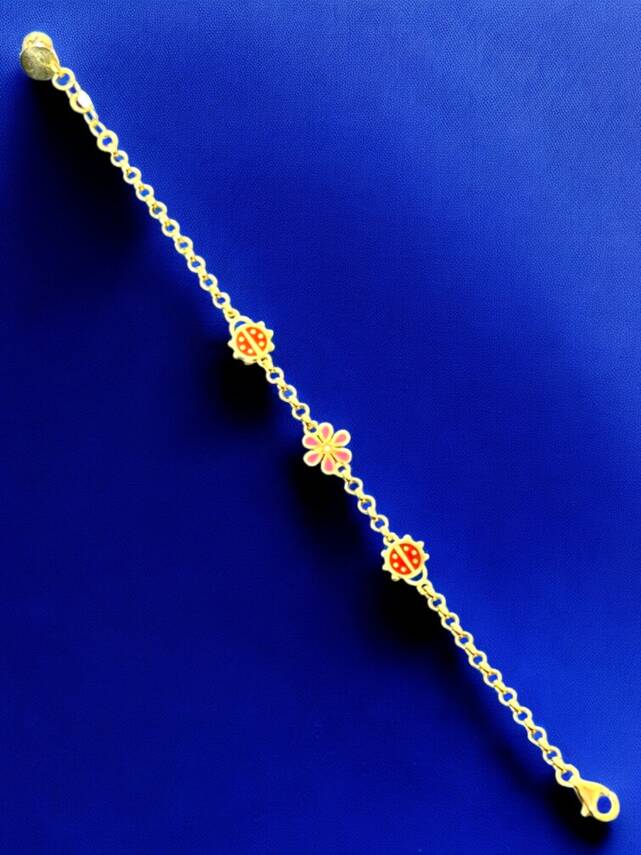 14 Ayar Uğur Böceği Ve Çiçek Modelli Altın Çocuk Künyesi - 1