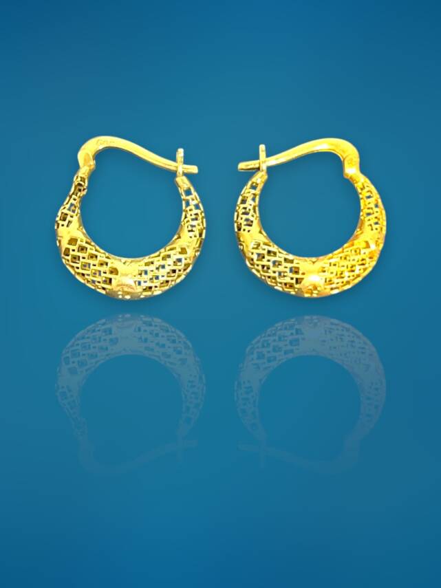 Altın Desenli Mini Halka Küpe - 1