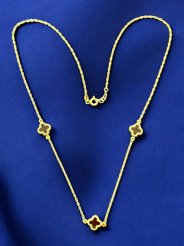 Altın Yonca Model Siyah Renk Kolye - 3