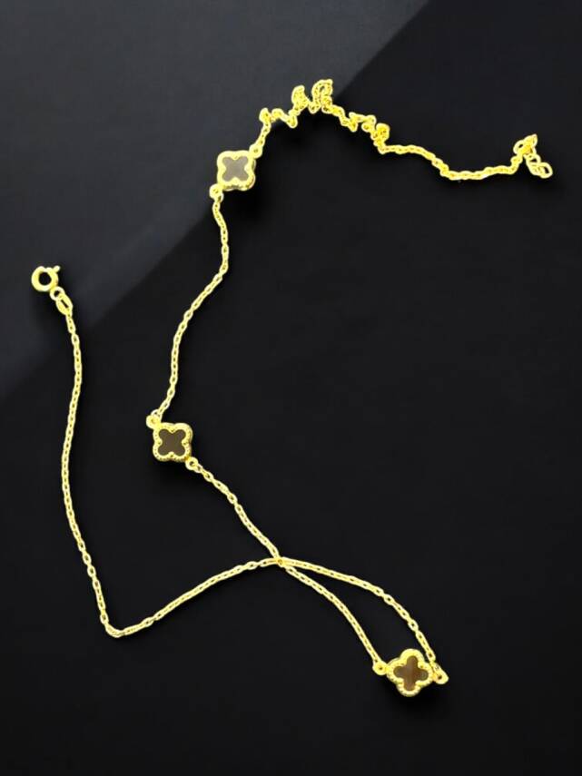 Altın Yonca Model Siyah Renk Kolye - 2