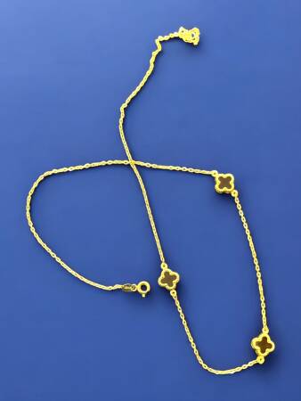 Altın Yonca Model Siyah Renk Kolye - 6