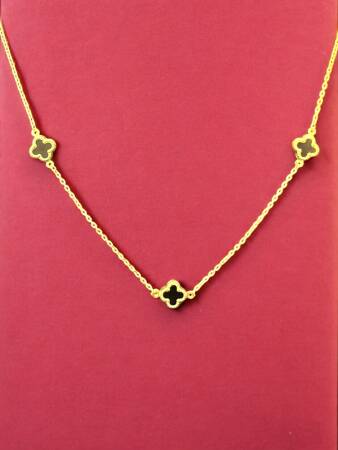 Altın Yonca Model Siyah Renk Kolye - 5