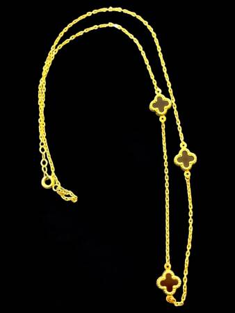 Altın Yonca Model Siyah Renk Kolye - 4