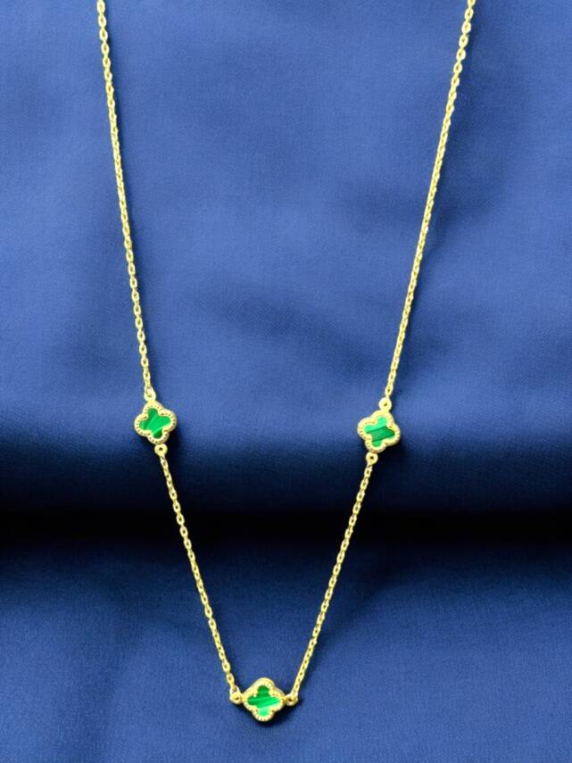 Altın Yonca Model Yeşil Renk Kolye - 5