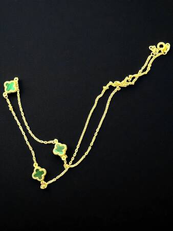 Altın Yonca Model Yeşil Renk Kolye - 4