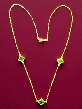 Altın Yonca Model Yeşil Renk Kolye - 3