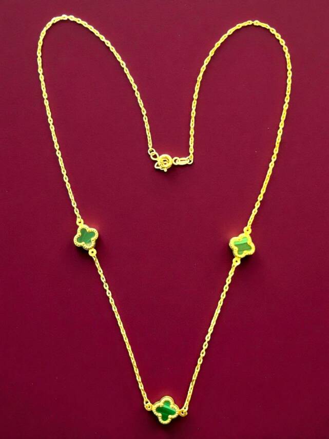 Altın Yonca Model Yeşil Renk Kolye - 3