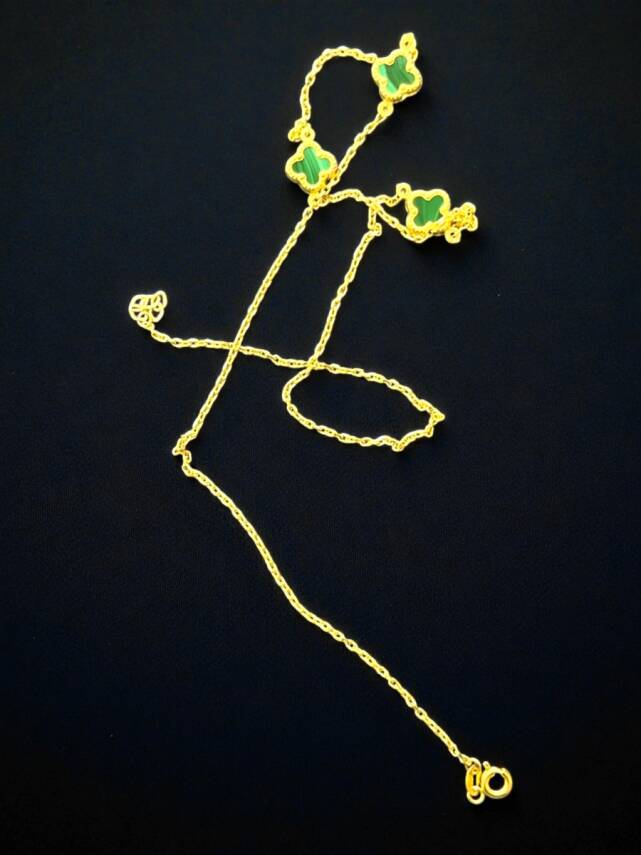Altın Yonca Model Yeşil Renk Kolye - 6