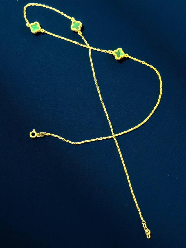 Altın Yonca Model Yeşil Renk Kolye - 8