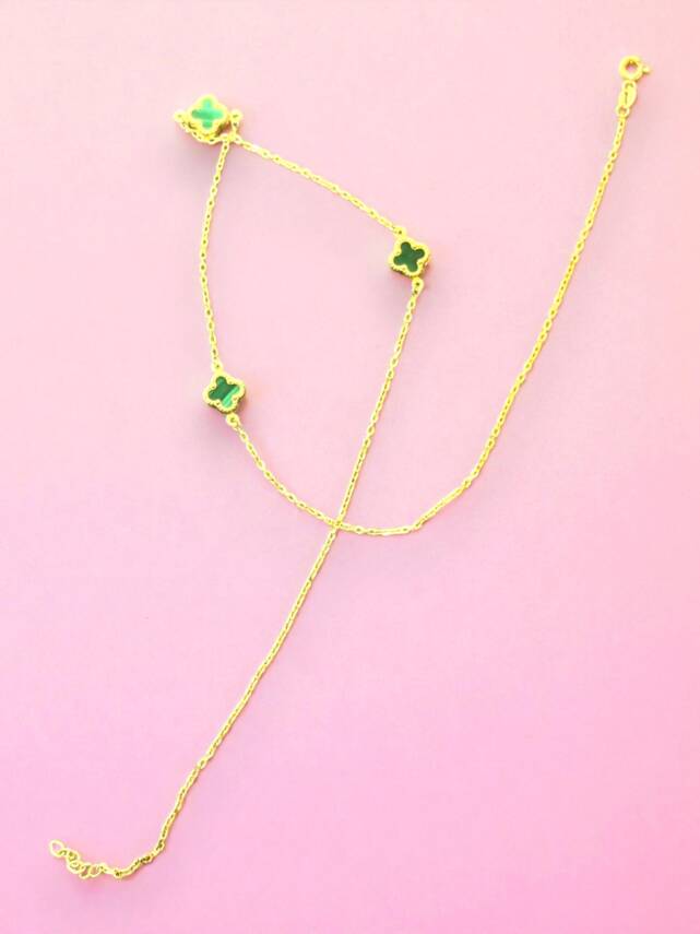 Altın Yonca Model Yeşil Renk Kolye - 2