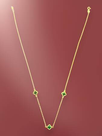 Altın Yonca Model Yeşil Renk Kolye - 7