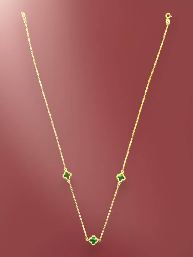 Altın Yonca Model Yeşil Renk Kolye - 7