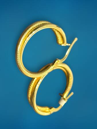 İkili Desenli Altın Halka Küpe - 2