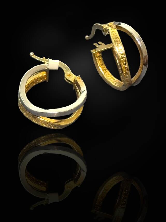 İkili Desenli Altın Halka Küpe - 1