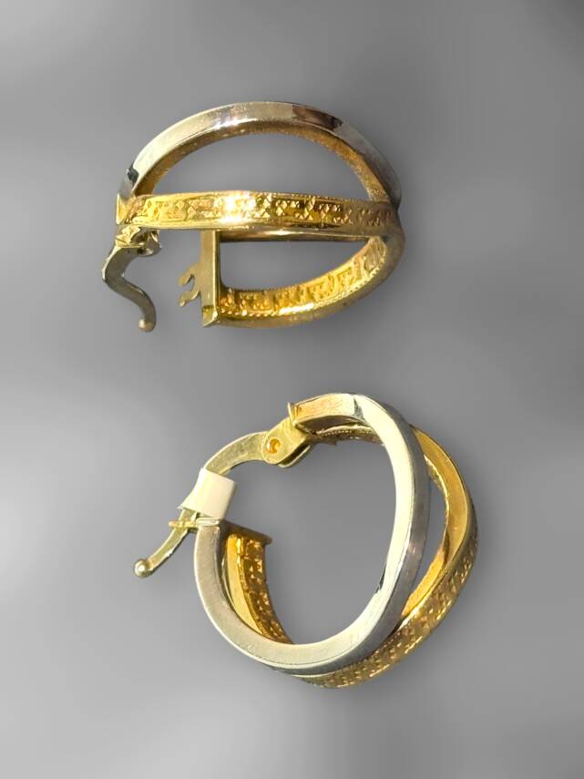 İkili Desenli Altın Halka Küpe - 2