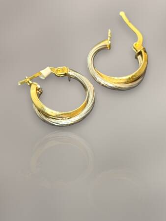 İkili Desenli Altın Halka Küpe - 