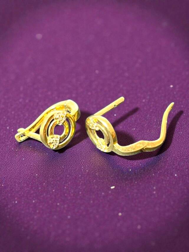 Kalpli Taşlı Altın Küpe - 8