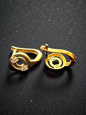 Kalpli Taşlı Altın Küpe - 5