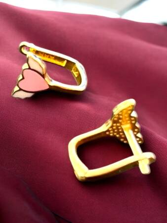 Kanatlı Kalp Altın Çocuk Küpe - 2