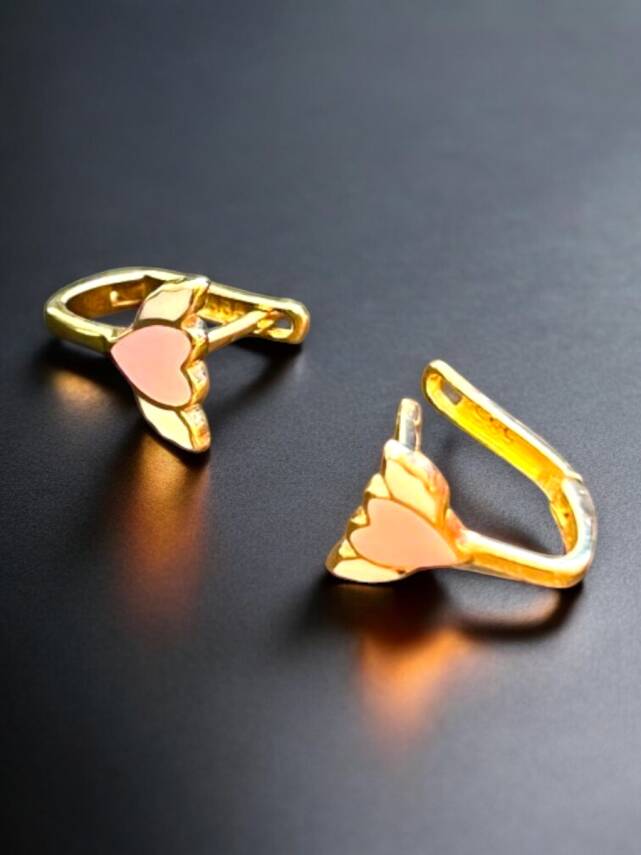 Kanatlı Kalp Altın Çocuk Küpe - 5