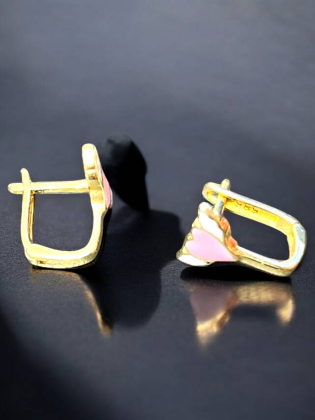 Kanatlı Kalp Altın Çocuk Küpe - 9