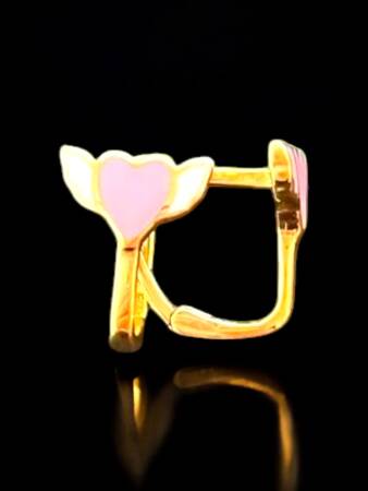 Kanatlı Kalp Altın Çocuk Küpe - 