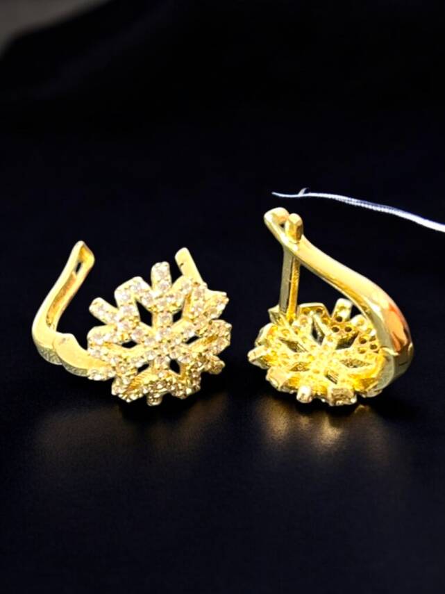 Kar Tanesi Model Taşlı Altın Küpe - 4